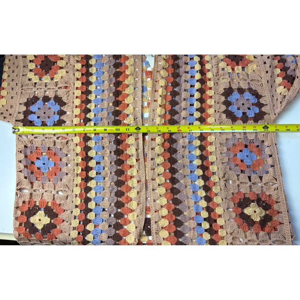 Three Bird Nest Crochet Granny Square Duster Cardigan L/XL Multi Boho New - Picture 7 of 11
